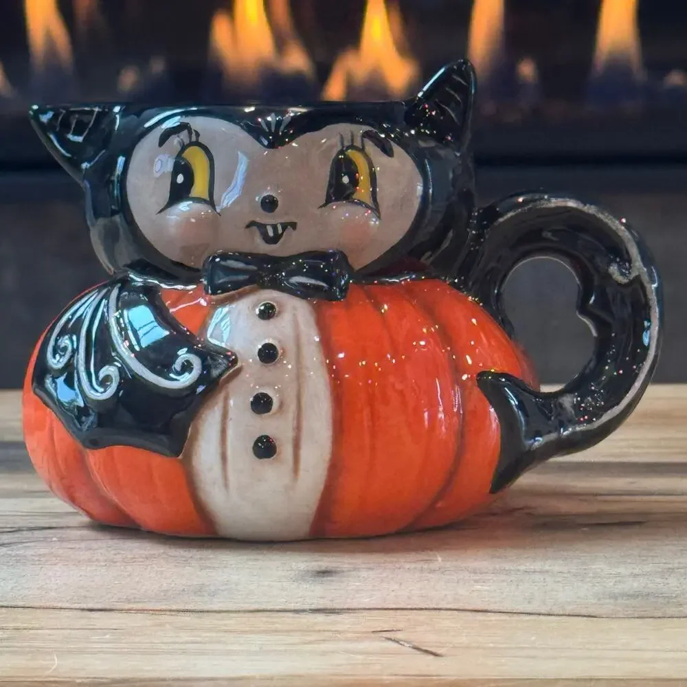 New Johanna Parker Transpac Halloween Bat Pumpkin Peep Creamer Pitcher Mug